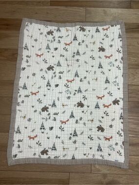 Little Unicorn Forest Friends Woodland Animal Baby Blanket with Neutral Trim